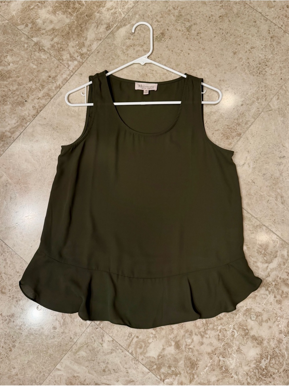 Philosophy Petite Olive Green Sleeveless Chiffon Layered Hem Blouse PM